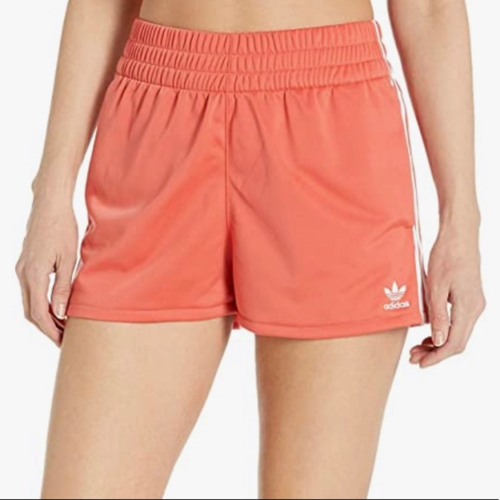 Adidas S pink/peach/orange striped shorts